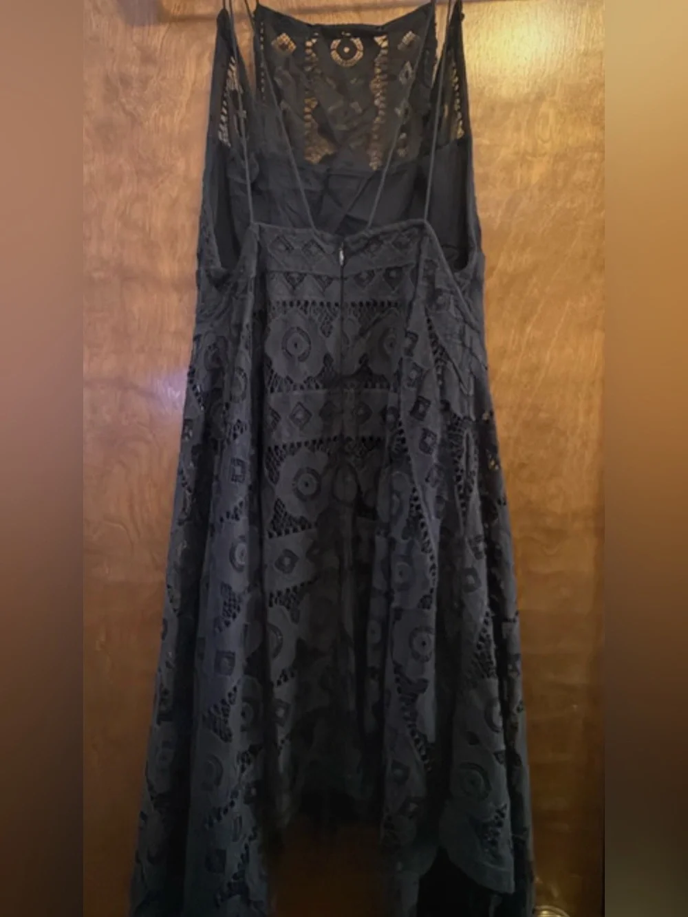Free People Just Like Honey Lace Mini Asymmetrical Hem Black Dress Sz. 6